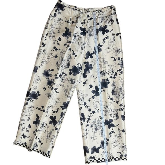 Silk Club Collection Black and Cream Floral Printed Pants Size 8 - Picture 5 of 5